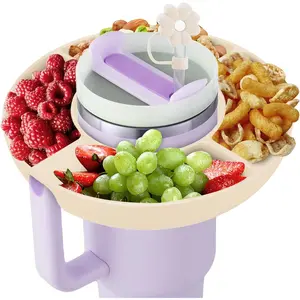 Snack Bowl for Stanley Cup 30 oz with Handle-Perfectly Compatible with Stanley Quencher H2.0 Tumbler 30 oz with Handle, Reusable Silicone Snack Tray, Stanley cup accessories (Cream Snack Bowl)