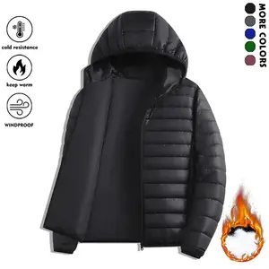 Autumn and Winter Men's Thick Warm Jacket with Zipper Closure Hooded Coat for Cold Weather Outdoor Windproof Jacket Suitable for Daily Wear