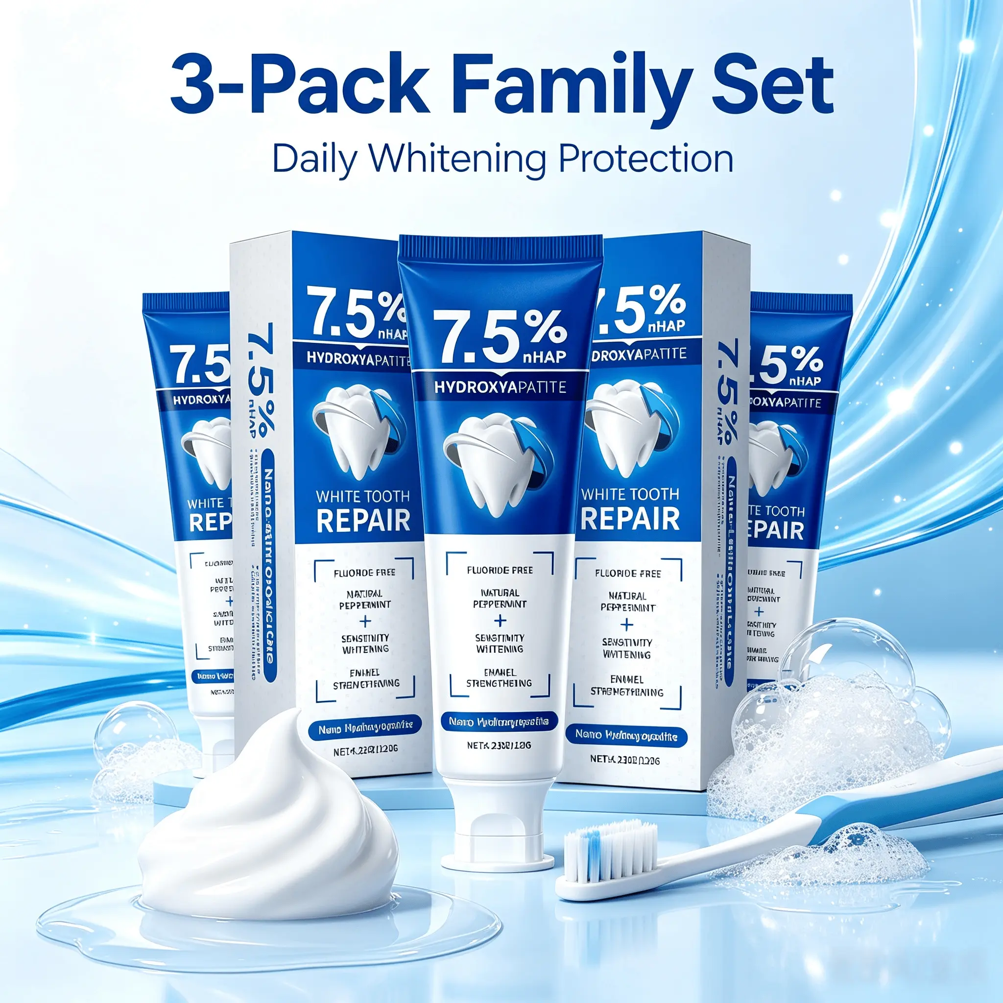 7.5% nHAP Hydroxyapatite Toothpaste, Fluoride Free, Gentle Enamel Strengthening for Sensitive Teeth, Natural Peppermint Daily Oral Care