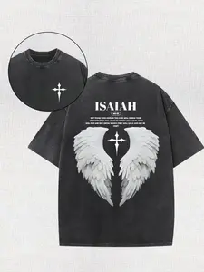 Heavyweight Men's T-Shirt - Black Religious Graphic Tee with Isaiah Bible Verse, Loose Fit Big & Tall Sizes, Soft Breathable Fabric for Streetwear, Church, Everyday - Vintage Christian Apparel, Vintage T Shirts, Casual Wear, Distressed Look, Soft Texture