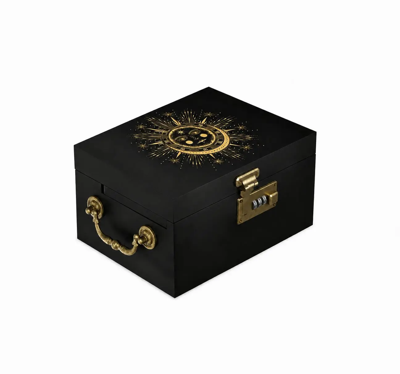 Large Carved Smooth Bamboo Wooden Storage Organiser Box with Adjustable Combination Lock - Gold Decorative Hand Box with Compartment Set, 10" L x 6.7" W x 4.5" H, 3-4 People Capacity, Father's Day/Birthday Gift for Coffee Beans,Tea