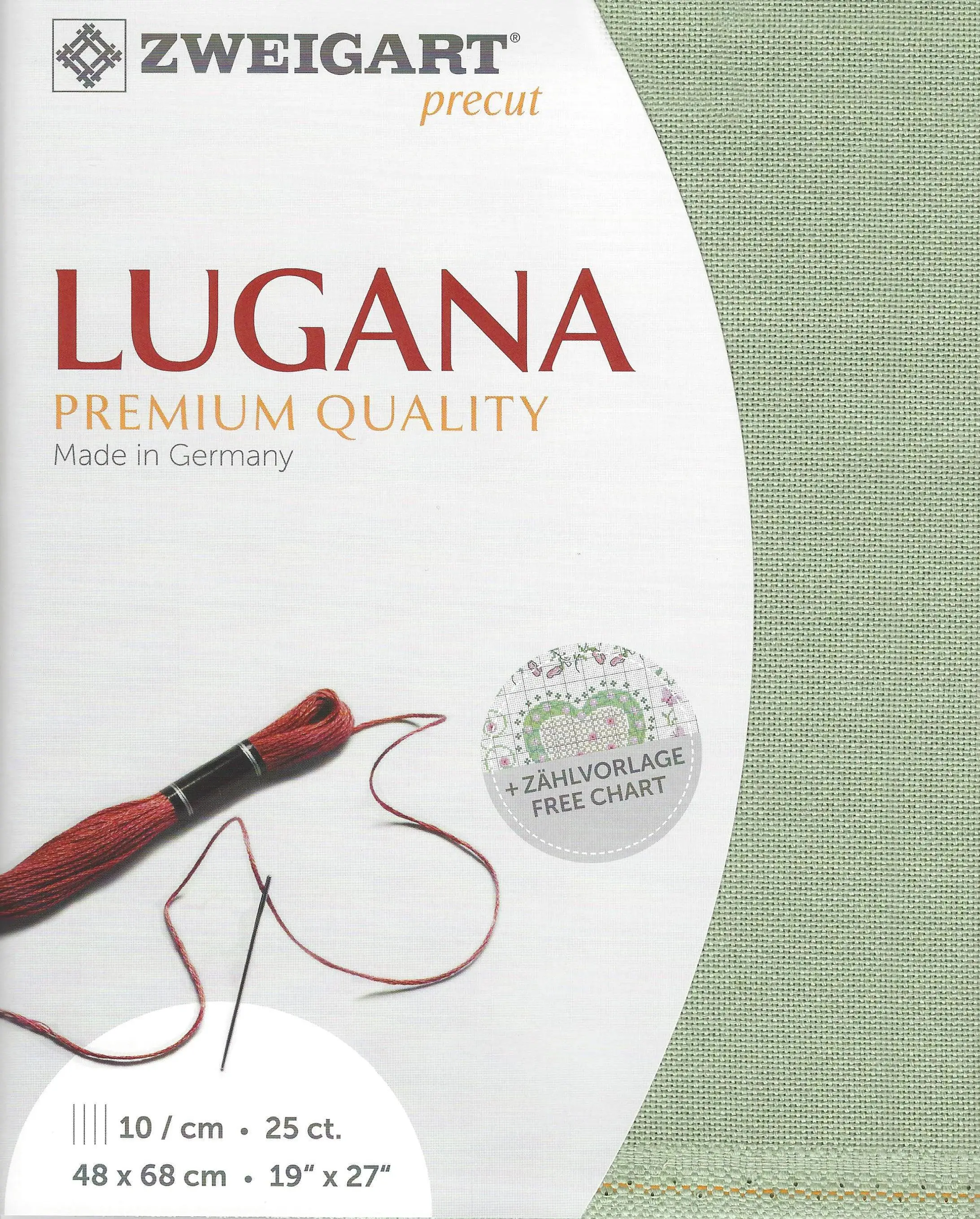 25-Count Moss Green Precut Lugana Cross Stitch Fabric by Zweigart 3835/618