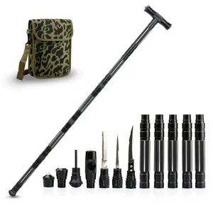 A multi-functional aluminum alloy hiking stick with a stainless steel hammer head, high strength and not easy to damage, a portable multi-functional harpoon, T-shaped four-section and six-section sticks, meeting various outdoor needs.