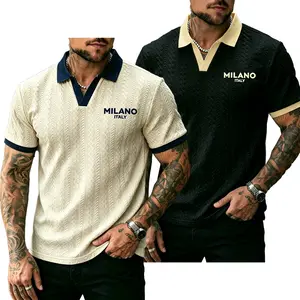 Men’s fashion polo shirt, menswear, Milano letter print, breathable textured fabric, suitable for daily commute, business casual, weekend outings