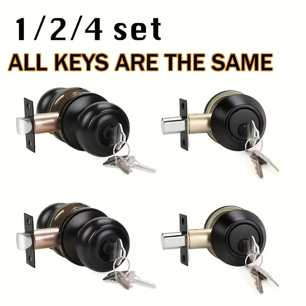 Keyed Alike Entry Door Knobs And Single Cylinder Deadbolt Lock Combo Set Security for Exterior And Front Door, Keyed Entry Door Locksets with Deadbolt, Matte Black End