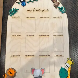 Birthday milestone boards. Place pictures from birth to age one to make a cute birthday centerpiece. These are hand made per order. The are made from real wood and include your child’s name, a theme of your choice, and picture slots