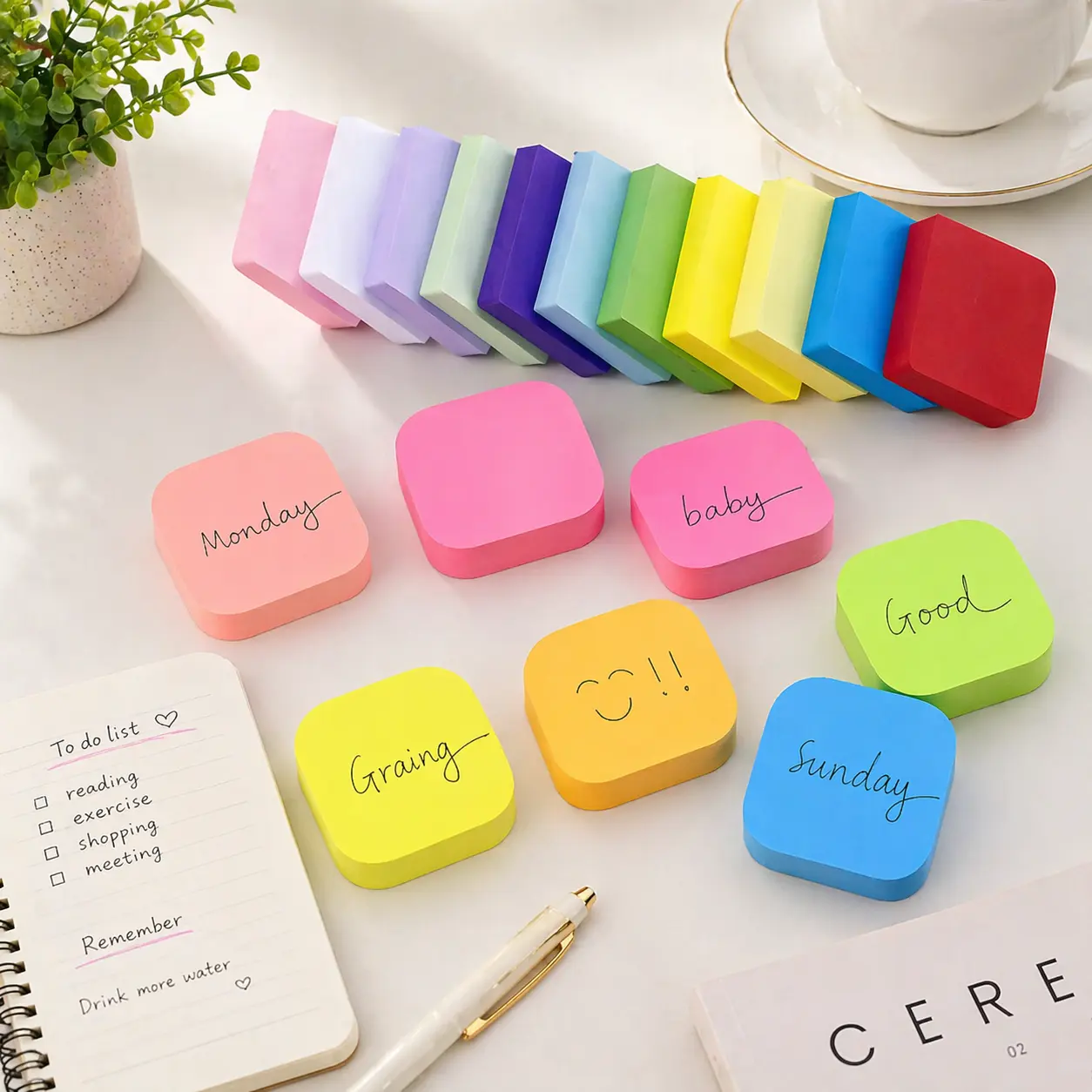 12 Pack Mini Sticky Notes 1200 Sheets  | Colorful Self Adhesive Memo Pads | Study, Office & Planner Must Have