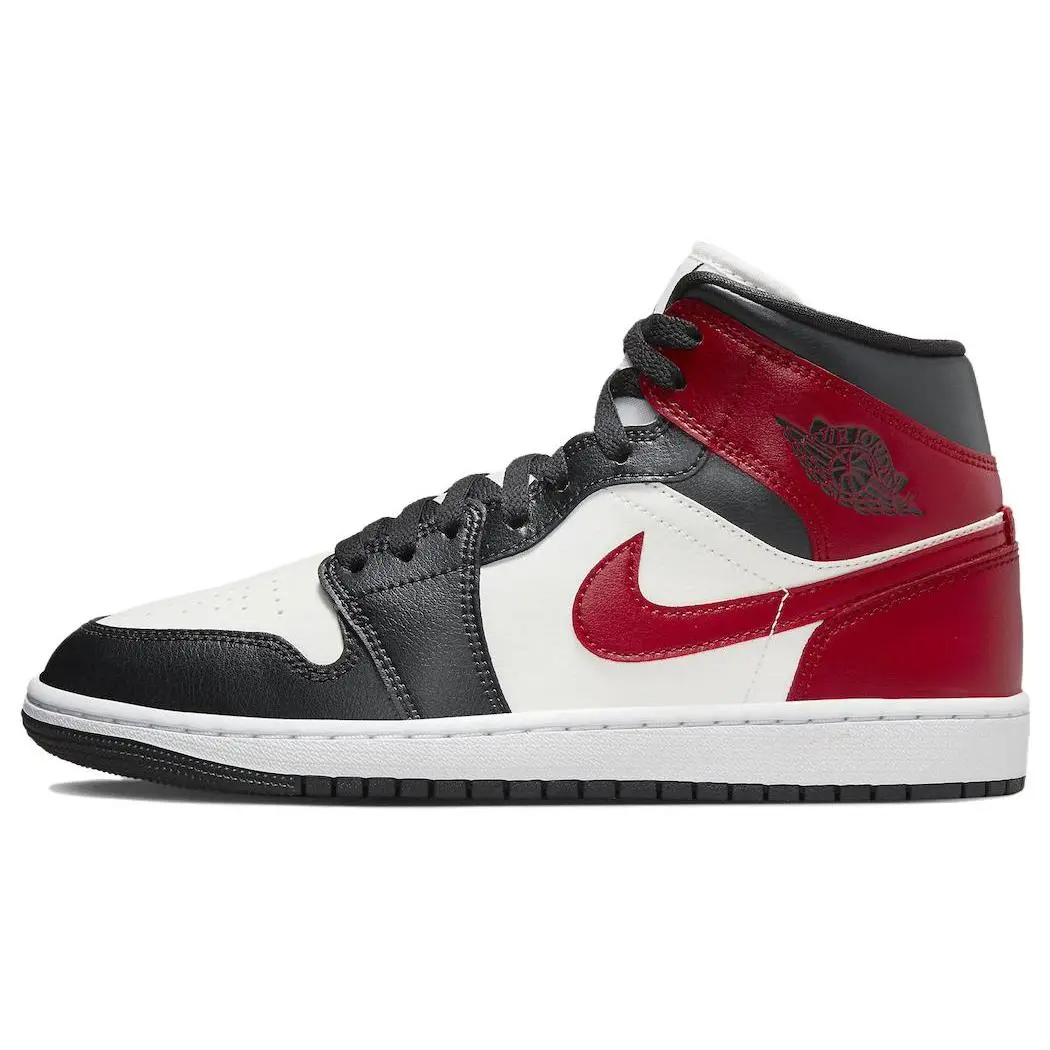 Jordan 1 Mid Gym Red Off Noir Retro Comfort Basketball Shoes Women's BQ6472-160