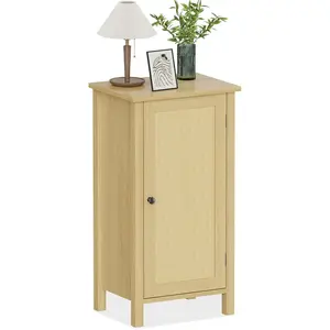 Rattan Storage Cabinet, Handwoven Bamboo Floor Cabinet with Metal Handles, 30 Inch Accent Cabinet for Living Room, Farmhouse Side Table for Kitchen, Dining Room, Entryway