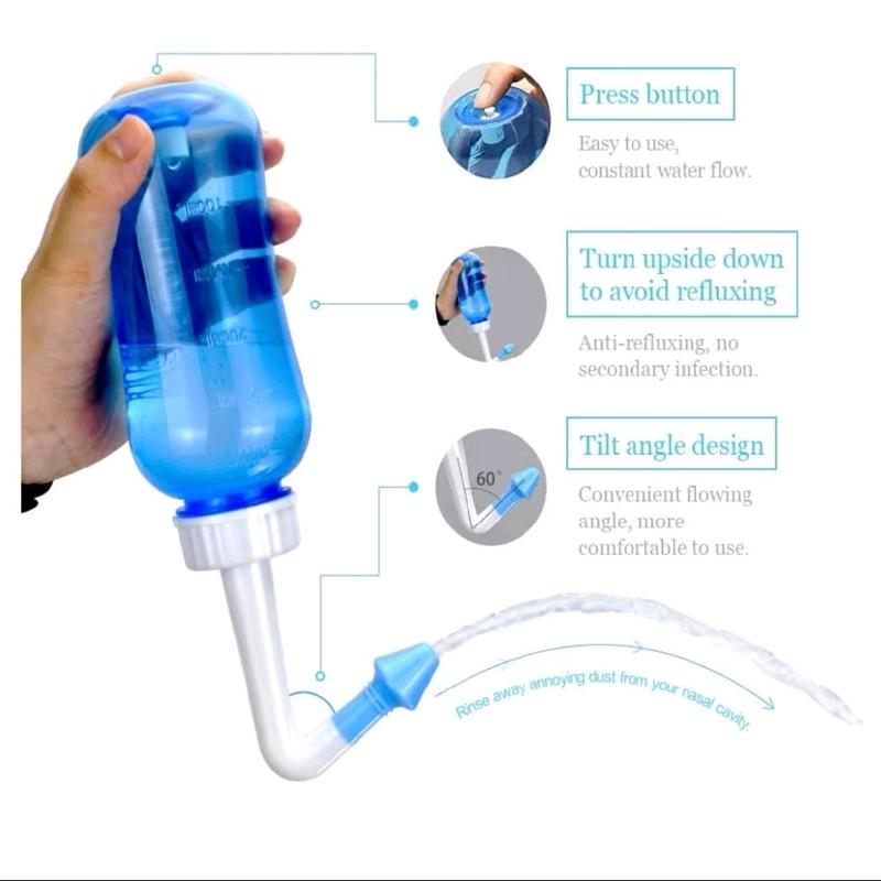 Waterpulse Neti Pot Sinus Rinsing, Nasal Wash Bottle Sinus Rinsing Bottle Cleaner Pressure Irrigation Neti-Pot with Sticker Thermometer for Adult & Kid (300ml with 30 Nasal Wash Salt Packets, Blue)
