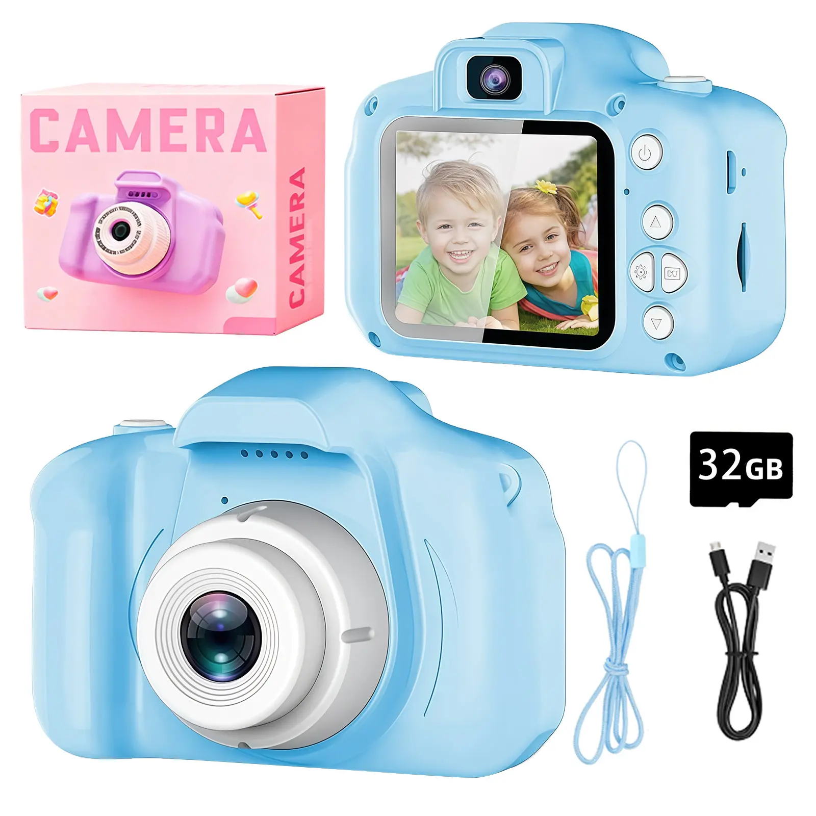 Kids' Fun Digital Camera with 32GB Storage - Blue Educational Tech Toy Camera for Children - Includes USB Cable, Lanyard - Ideal for Memory Capture, Fun Camera