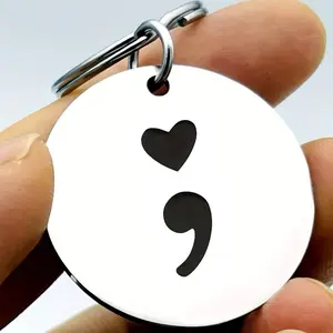 Stainless Steel Keychain Semicolon Design, Inspirational Mental Health Gift, Men's Minimalist Birthday Present, Durable Accessory, Trendy Cute Keychain
