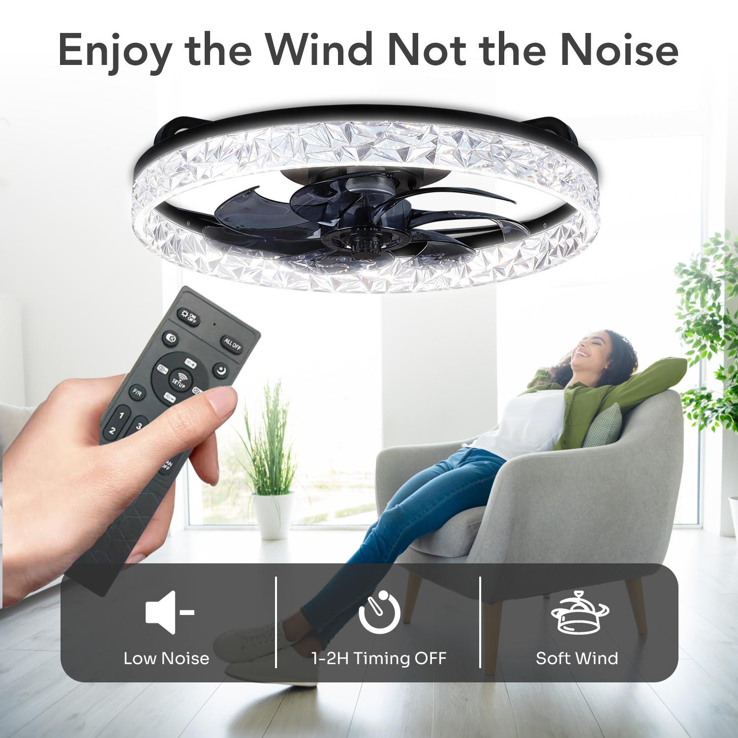 GALENTAL Cristais Multifunctional Ceiling Fan with Light, Remote Control/APP, 6 Wind Speeds, Timing Function, Reversible DC Motor, Adjustable Brightness & 3 Color Temperatures, Low Noise for Living Room, Bedroom, Study