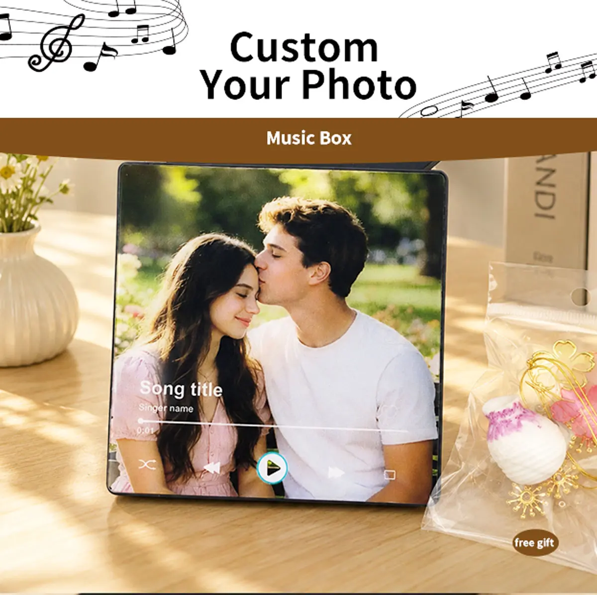 {anniversary gift}Custom Music Fridge  Bluetooth Connection with Frame That Plays Music with 1 Photo and music Mother's Day Gifts for Mom Decor  Personalized Celebrate Ideal