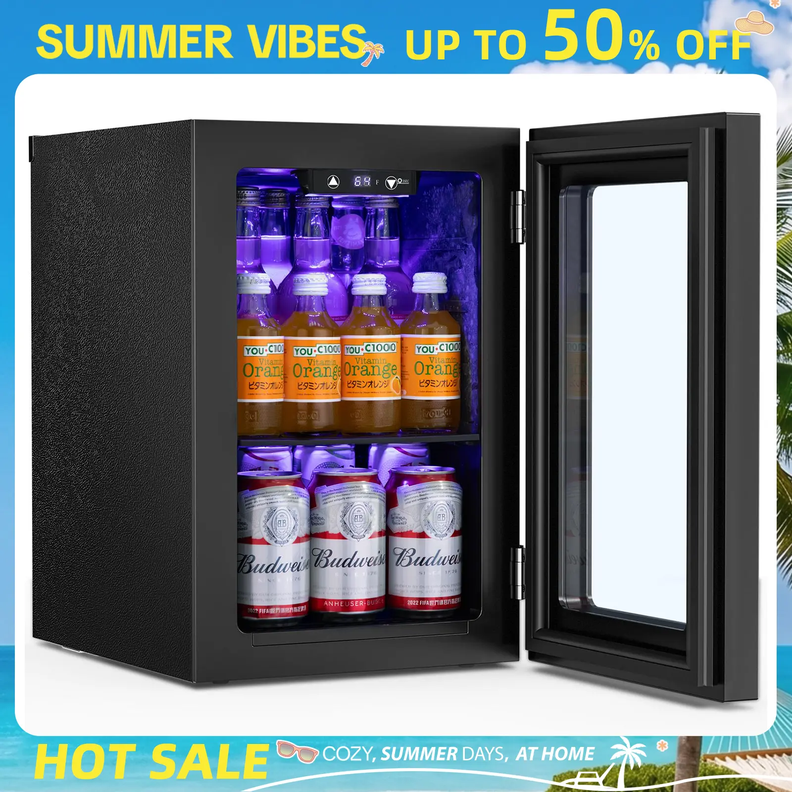 Antarctic Star 0.6Cu. Ft. Freestanding Wine Cellar,  mini  fridge,4-Bottle Red Wine with 6-Can Beer Refrigerator, Quiet Compressor, LED Light and Display, 40-61 ℉, Black