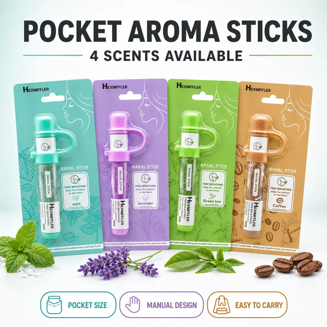 Portable Aroma Stick, Compact Pocket Fragrance Accessory, Refreshing Scent for Home, Office, Car, Travel & Everyday Use, 4 Scents