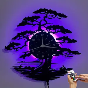 Vintage Tree Theme LED Vinyl Record Wall Clock, LED Wall Clocks, Silent Movement, LED Night Light, Modern Country Style Decor, Perfect Gift