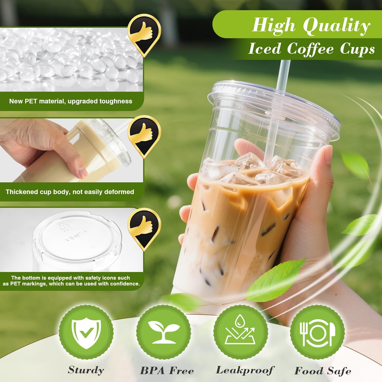 50-Pack 32oz Clear Plastic Iced Coffee Cups with Lids and Straws, Disposable To Go Cups for Smoothies, Milkshake, Cold Beverages, Coffee Bar Accessories