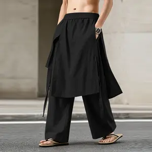 INCERUN Mens Japanese Layered Skirt Pants Hakama Wide Leg Trousers Avant Garde Flowy