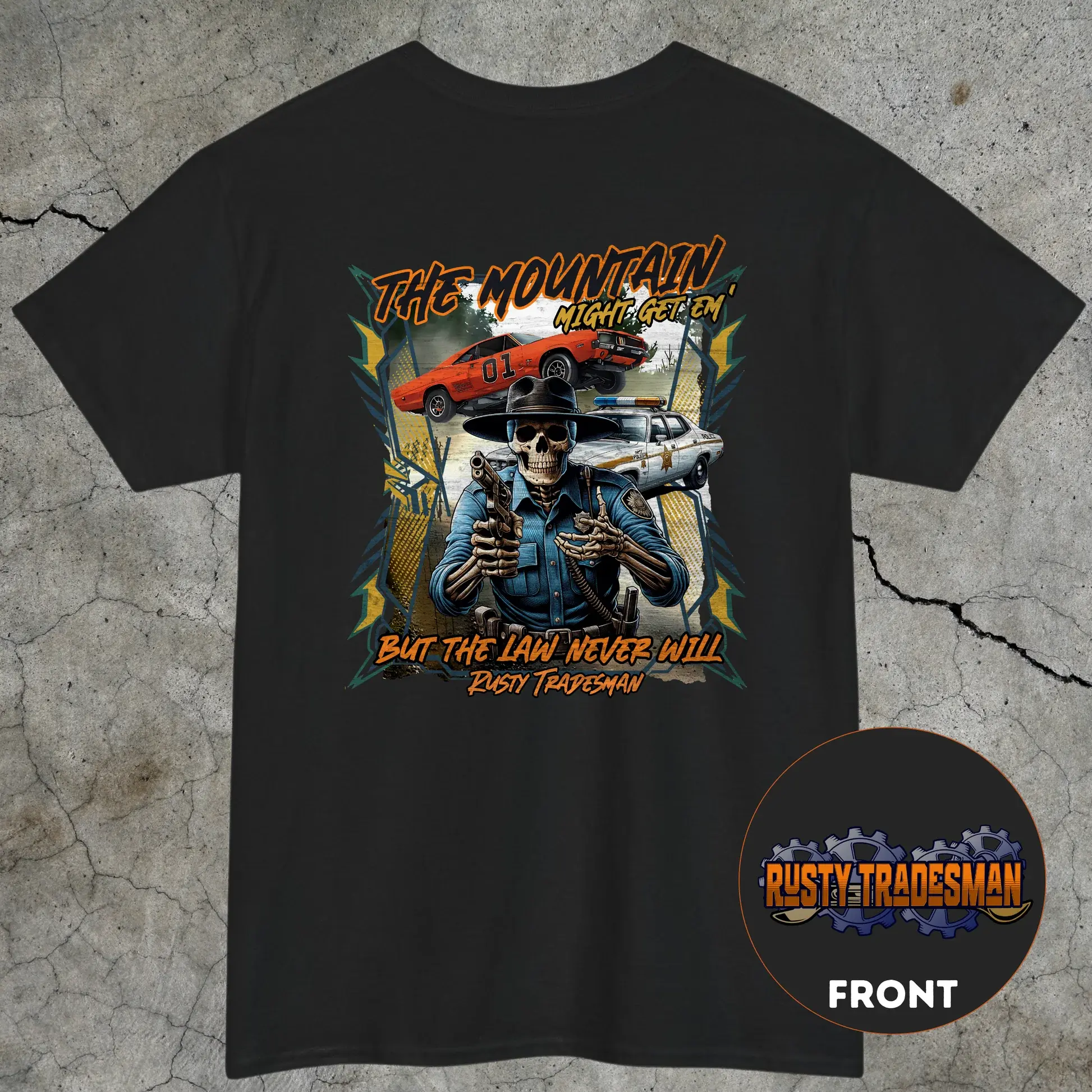 Sheriff T-Shirt, The Mountain Might Get Em But The Law Never Will Graphic Tee, Western Deputy Shirt, Law Enforcement Apparel, Gift for Police Officers and Country Outlaws
