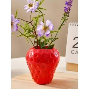1pc Multicolor Strawberry-Form Resin Vase, Hand-Painted ABS Home Decor Vase for Table Display & Hydroponic Plants, Valentine's Day Gift