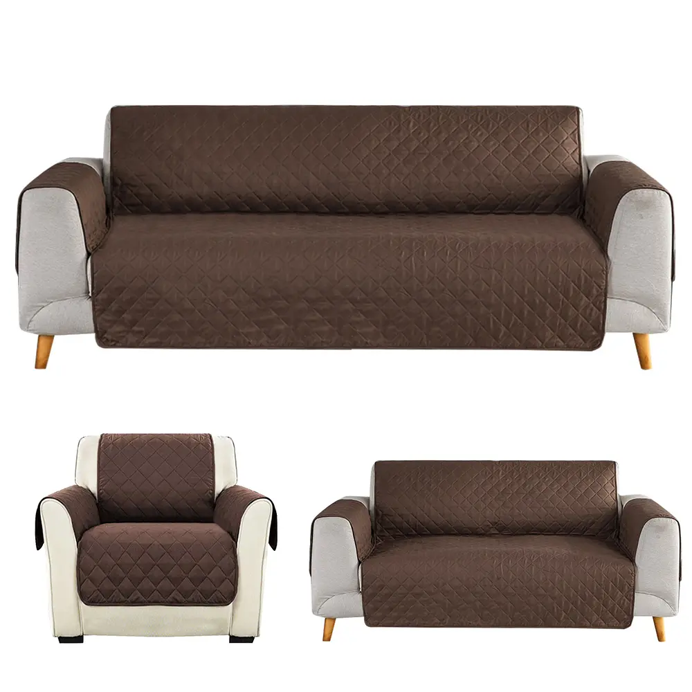 Non-Slip Waterproof Elastic Sofa Slipcover, Chocolate Polyester Pongee Couch Protector for 1/2/3-Seat & Loveseat, Pet-Friendly Anti-Fouling Pad with Elastic Strap, Machine Washable for Simple Upkeep