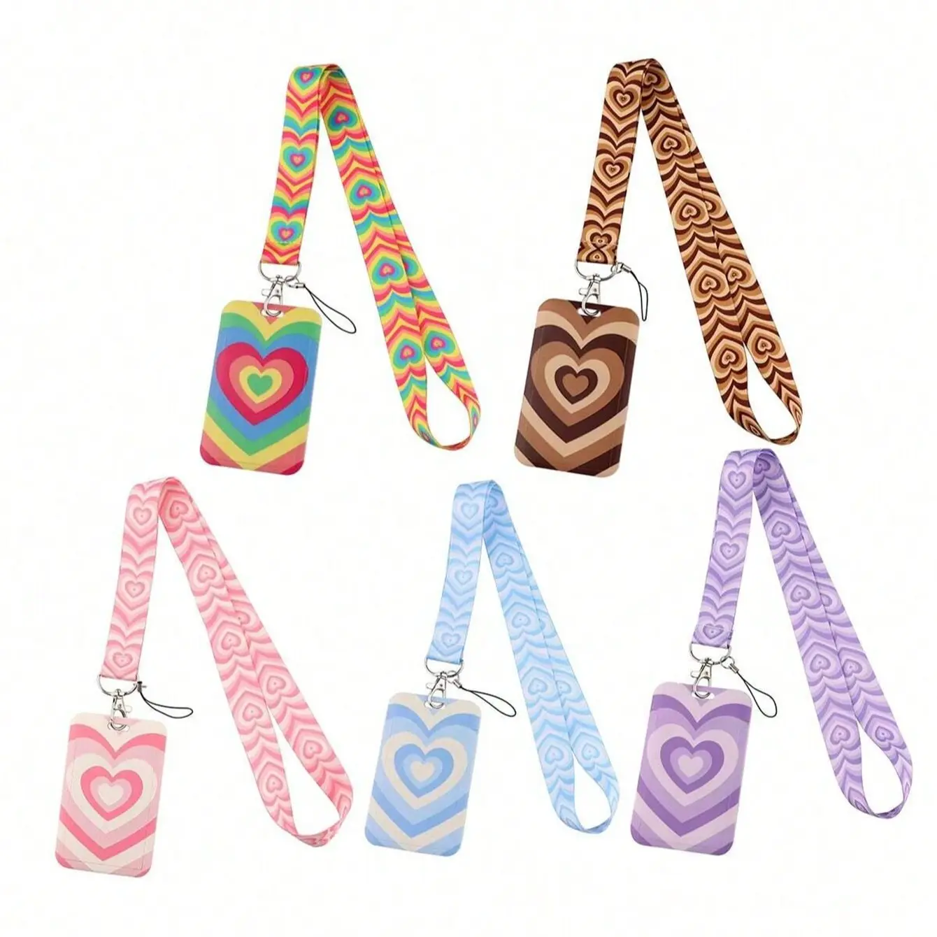 Fashion Heart Pattern Phone Lanyard with Card Holder, Long Multicolor Ribbon, Ideal Gift for Boyfriend, Girlfriend, Family, Doctors, Nurses