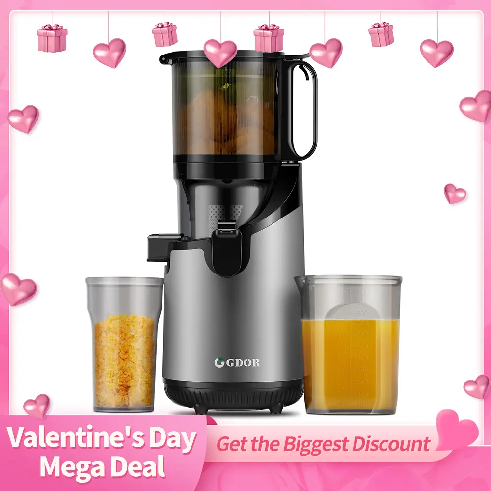 GDOR Cold Press Juicer, Slow Masticating Juicer Machines with 5.3" Extra Feed Chute Fit Whole Fruits & Vegetables, Self Feeding Juicer with High Yield