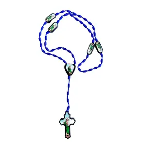 19-in Blue Thread Saint Jude Rosary Cross Necklace, Fashion Accessory, Costume Jewelry, Cross Necklaces