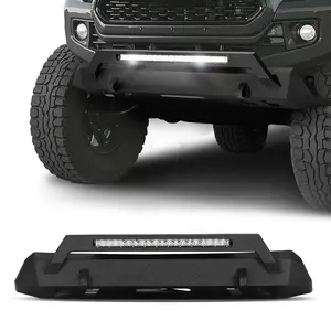 VEVOR Front Bumper Compatible with 2016-2023 Toyota Tacoma (Excluding Tacoma TRD/Tacoma TRD Sport), Pickup Truck Bumper with LED Light Bar, Winch Plate & D-Rings Mounts, Heavy-Duty Steel Front Bumper with E-Coating
