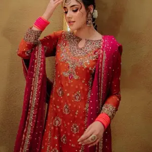 MODERN GEORGETTE SEQUENCE & ZARI THREAD EMBROIDERY WORK WITH PEARL WORK TOP PALAZZO WITH DUPATTA ORANGE