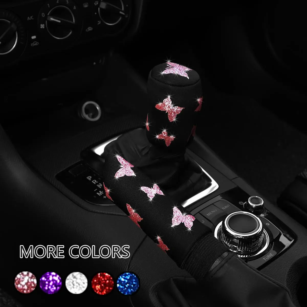 Butterfly Pattern Car Gear Shift Cover & Handbrake Cover for Car Decor, 2 Counts Cute Automotive Car Accessories for Girls & Women, Girly Car Accessories, Cars Accessories, Car Stuff, Car Interior Kit