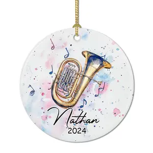 Personalized Round Tuba Marching Band Ceramic Ornament - 3 in Customizable Name Christmas Decoration, Vintage Room Decor Gift for Tuba Players