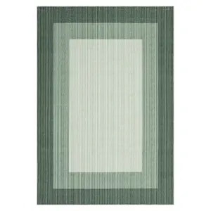 Modern Bordered Area Rug - Machine Washable Geometric Carpet - Soft Non-Slip Neutral Solidified Floor Mat for Living Room, Dining Room, Bedroom, Farmhouse Decor - Mark Resistant, Green Tone, USA