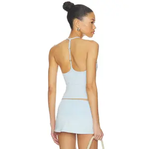 Frankies Bikinis X JENNIE Chantal Halter Cotton Jersey Top in Powder Blue
