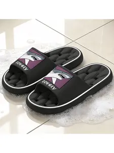 Shark Print Hollow Out Slippers for Men, Summer Outdoor Beach Vacation Slides, Non-slip Soft Sole Slippers for Indoor Home Bathroom Shower, Trendy Cool European and American Style Plus Size Slipper