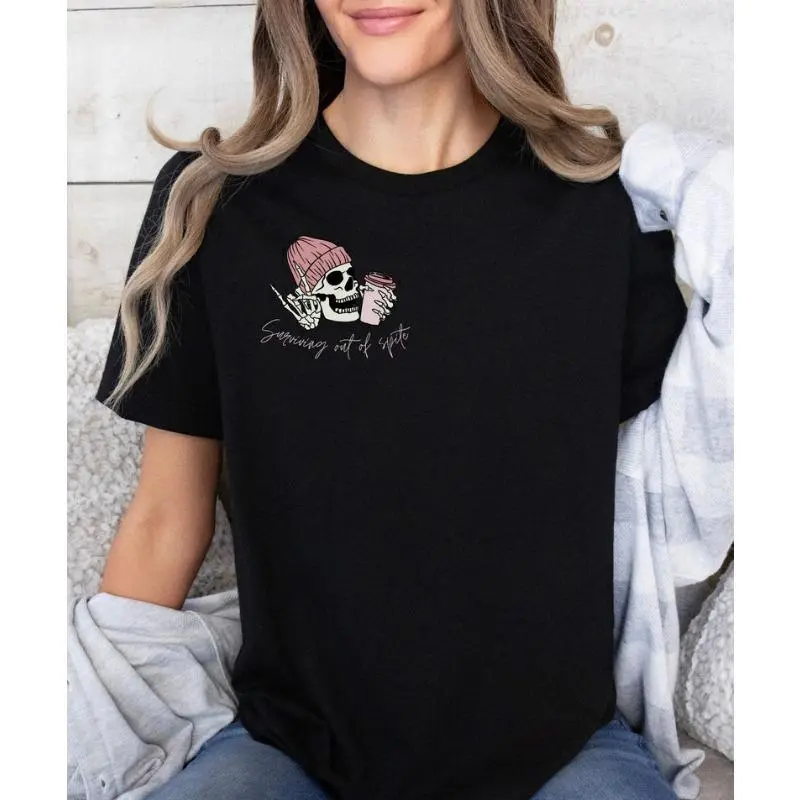 Surviving Out of Spite Dark Coffee Humor Skeleton Tee, Skeleton Hand Graphic Tee, Dark Humor Shirt, Coffee Shirt for Women, Sarcastic Funny Shirt for Women Cotton Top
