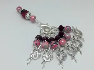 Red Yarn Charm Stitch Marker Set with Holder