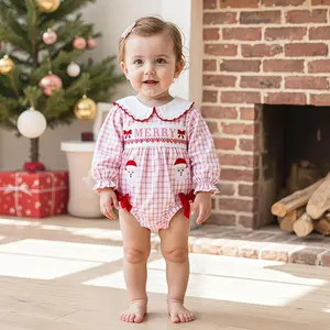 Baby Girl Thanksgiving Outfit Turkey Bubble Romper Long Sleeve Doll Collar Plaid Jumpsuit Boutique Fall Clothes