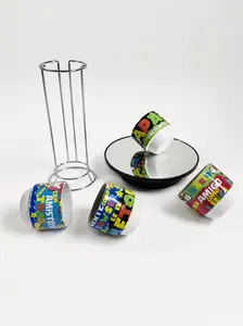 Gaming Espresso Cup Set with Holder, Colorful Coffee Cups for Gamers, 4 Piece Ceramic Set