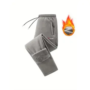 Men's thick fleece-lined pants, winter skiing, snowboarding, and outdoor activities long pants with adjustable waistband and thigh pocket, machine washable cold-resistant pants, men's loose sports pants, men's winter snow pants, men's jogging pants