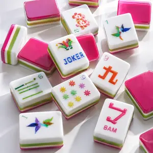 American Mahjong Set - 160 Durable Hand-Cranked Mini Tiles, High-End Crystal Acrylic Engraved Rose Red, Home Gift Set for Family Game Night Adults Beginners