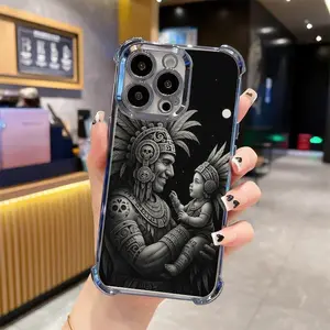 Aztec Warrior's Embrace/Black & White Tribal Design with Clear Edge four corner Phone Cases For iphone 17 16 15 14 13 12 11 PRO PLUS MAX Electroplating luxury transparent four corner anti drop and Full Protection Accessory Shell Cover 169-07
