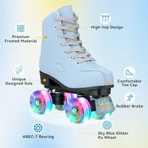 Women's Girls SkyBlue Frosted Material Classic High-top Roller Skates for Beginner Indoor Outdoor Use