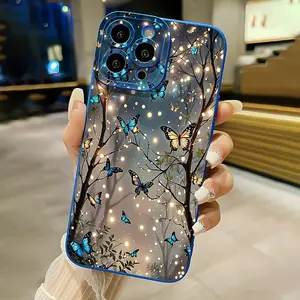 Cartoon Butterfly iPhone Case with Creative Floral Design, Blue Full Protection Tpu Shell Compatible with iPhone 17 Series, Shockproof and Stylish Gift for Fashion Lovers