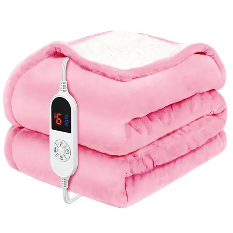 VUSIGN Corded Heated Blanket - Full Body Flannel Sherpa Electric Throw, 6 Heat Levels, 4/10 Auto-Off, NTC Overheating Protection, 14.3ft Power Cord, Machine Washable, Energy-Efficient Christmas Gift for Cozy Nights Home Use