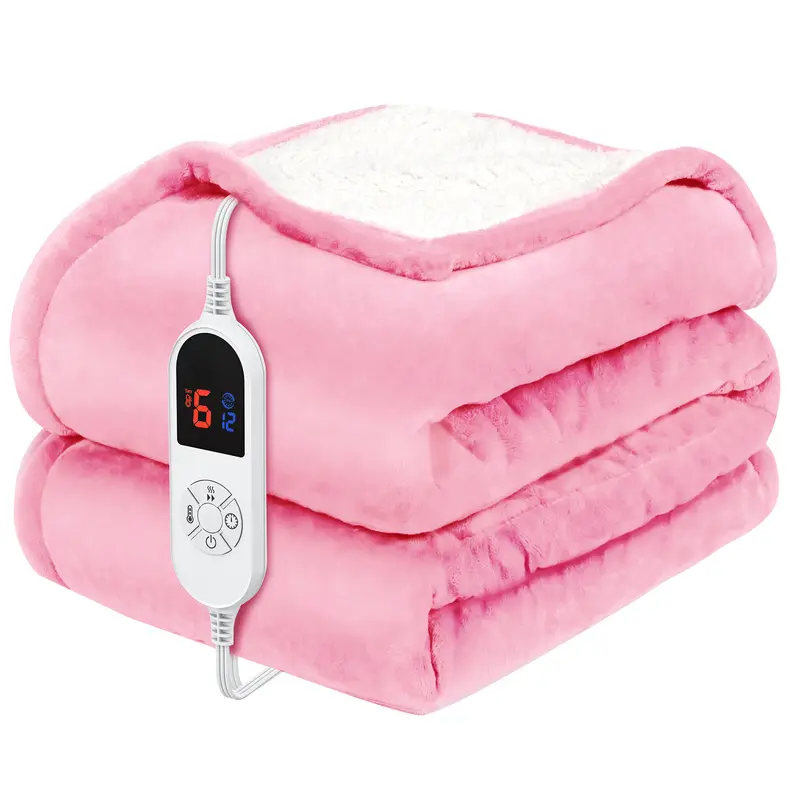 VUSIGN Corded Heated Blanket - Full Body Flannel Sherpa Electric Throw, 6 Heat Levels, 4/10 Auto-Off, NTC Overheating Protection, 14.3ft Power Cord, Machine Washable, Energy-Efficient Christmas Gift for Cozy Nights Home Use