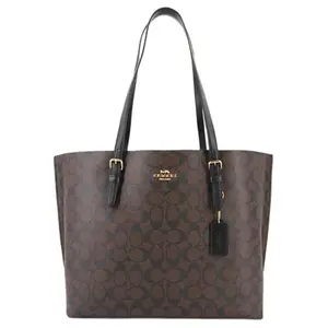 Coach Mollie Tote Bag for Women – Vintage Equestrian Logo, Leather, Dark Brown Monogram