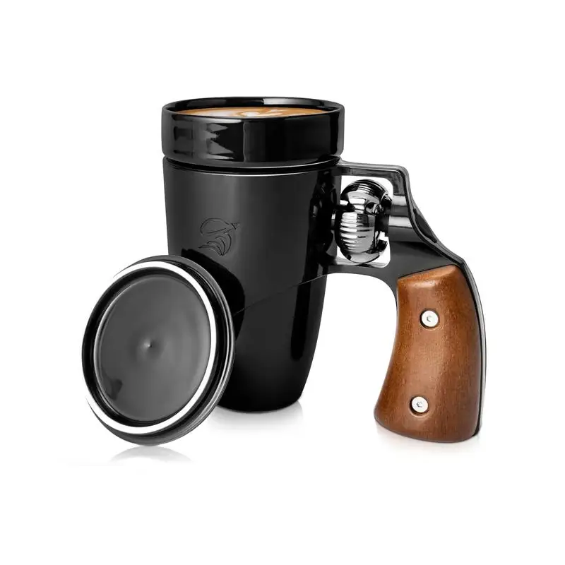 Pukomc Novelty Ceramic Coffee Mug, Cool Revolver Ceramic Mug 16 Ounces (Black) Drinkware Washable Reusable Beverage Reusable Cup Tumbler Reuse