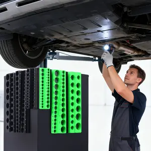 Donext Socket Organizer Set 6-Piece, Magnetic Socket Holder for 1/4" 3/8" 1/2" Drive Metric SAE Tools, Ratchet Organizer Tray Holds 141 Sockets (Green/Blue)